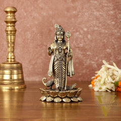 Pure Brass Superfine Intricately Carved Murugan with Peacock Idol - 6" Tall