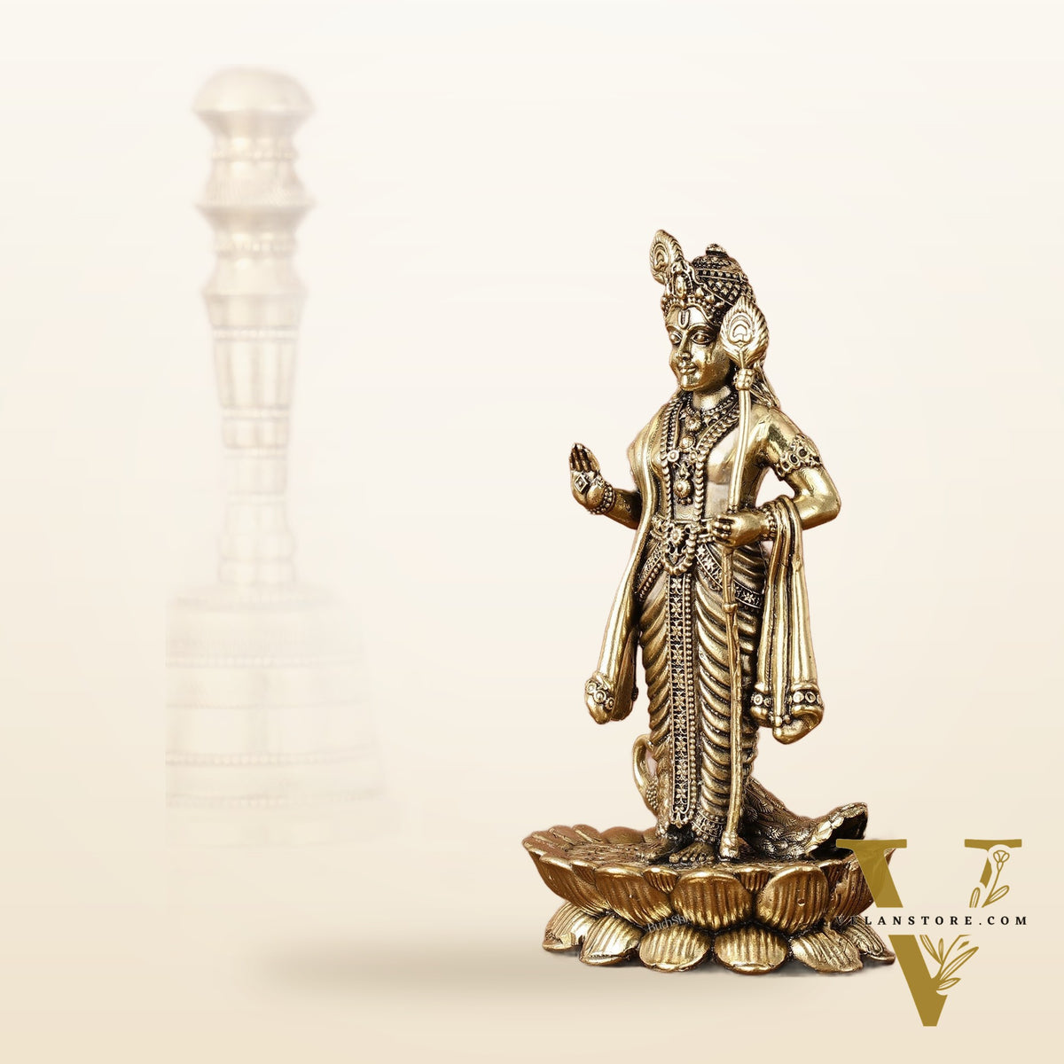 Pure Brass Superfine Intricately Carved Murugan with Peacock Idol - 6" Tall