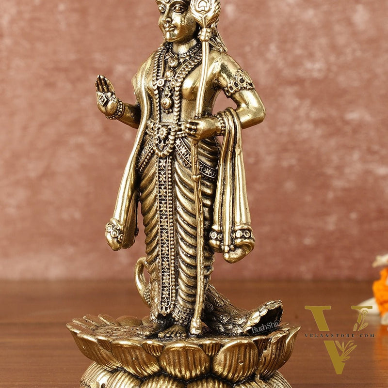 Pure Brass Superfine Intricately Carved Murugan with Peacock Idol - 6" Tall
