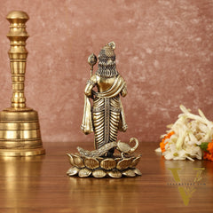 Pure Brass Superfine Intricately Carved Murugan with Peacock Idol - 6" Tall