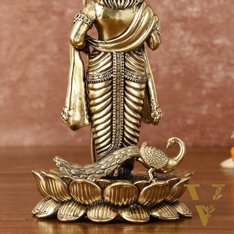 Pure Brass Superfine Intricately Carved Murugan with Peacock Idol - 6" Tall