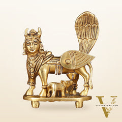 Pure Brass Superfine Kamadhenu Cow with Calf Idol - 3.5" Divine Sculpture