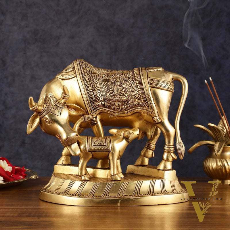 Pure Brass Superfine Kamdhenu Cow with Calf - 10"