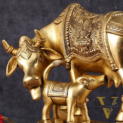 Pure Brass Superfine Kamdhenu Cow with Calf - 10"
