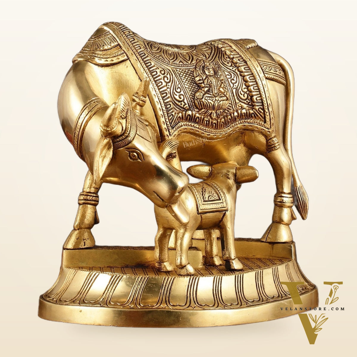 Pure Brass Superfine Kamdhenu Cow with Calf - 10"