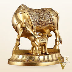 Pure Brass Superfine Kamdhenu Cow with Calf - 10"
