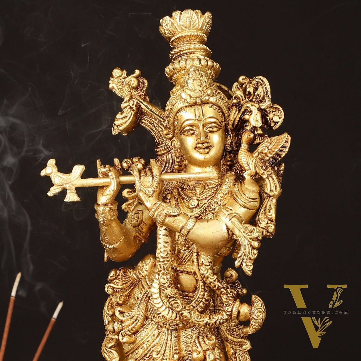 Pure Brass Superfine Krishna Idol on Lotus - 14" Elegant Sculpture