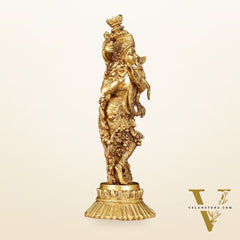 Pure Brass Superfine Krishna Idol on Lotus - 14" Elegant Sculpture