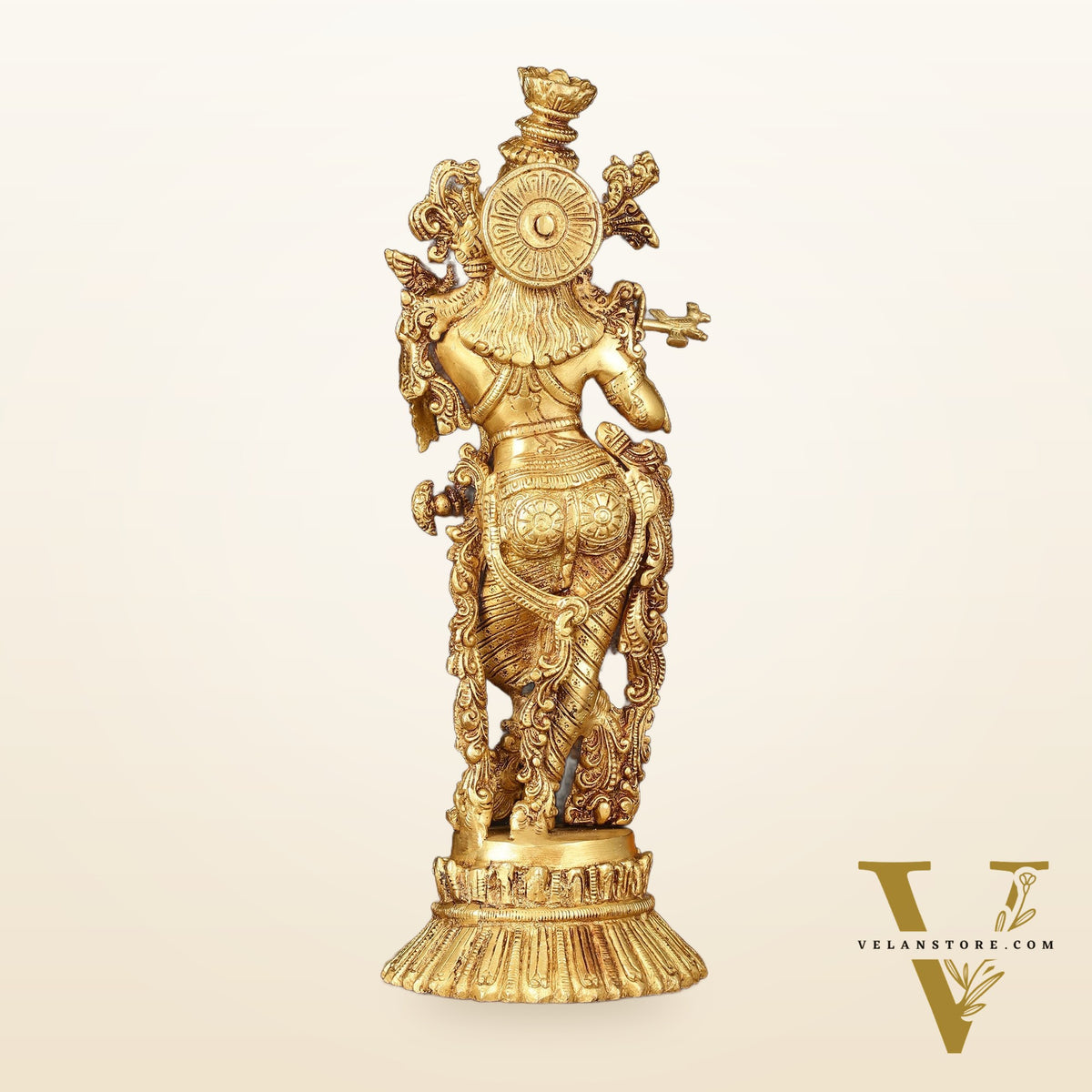 Pure Brass Superfine Krishna Idol on Lotus - 14" Elegant Sculpture