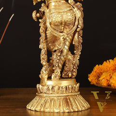 Pure Brass Superfine Krishna Idol on Lotus - 14" Elegant Sculpture
