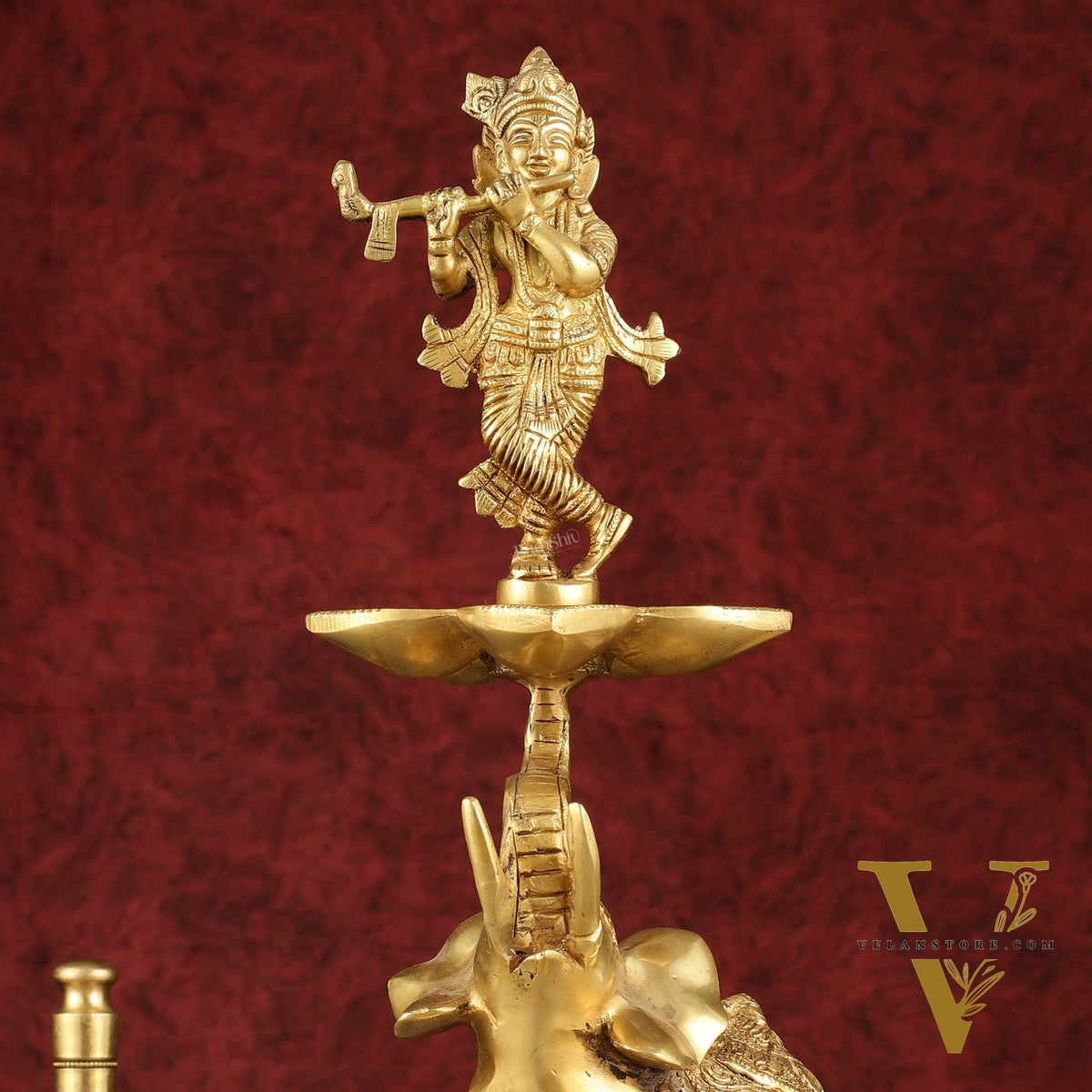 Pure Brass Superfine Krishna on jumping Elephant Oil Lamp/Vilakku - 16"