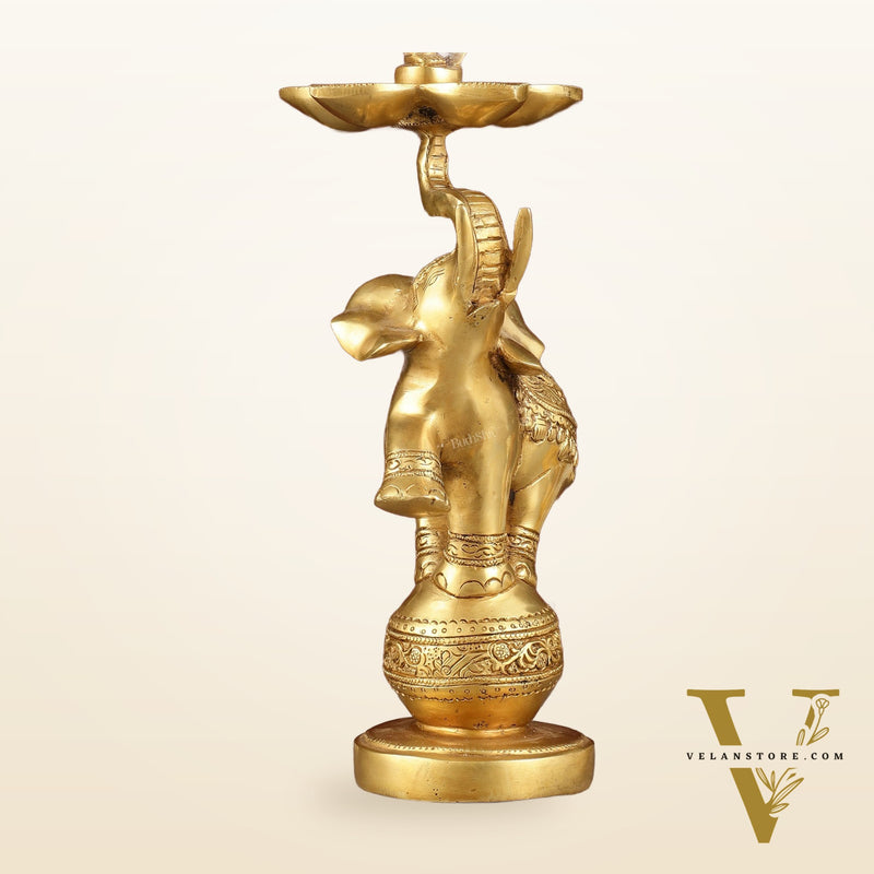 Pure Brass Superfine Krishna on jumping Elephant Oil Lamp/Vilakku - 16"