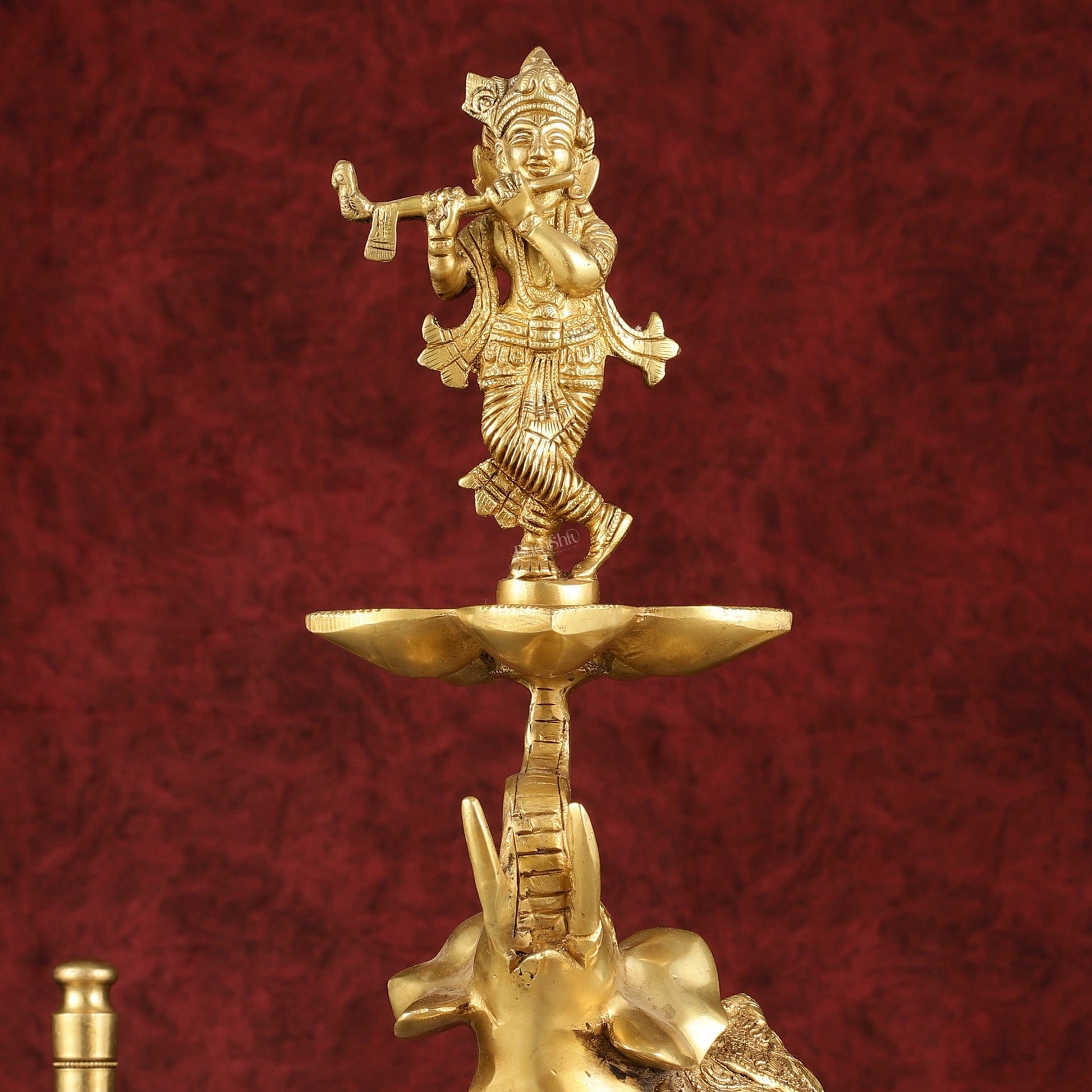 Pure Brass Superfine Krishna on jumping Elephant Oil Lamp/Vilakku - 16"