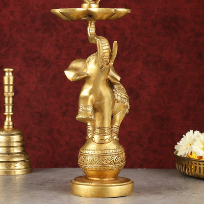 Pure Brass Superfine Krishna on jumping Elephant Oil Lamp/Vilakku - 16"