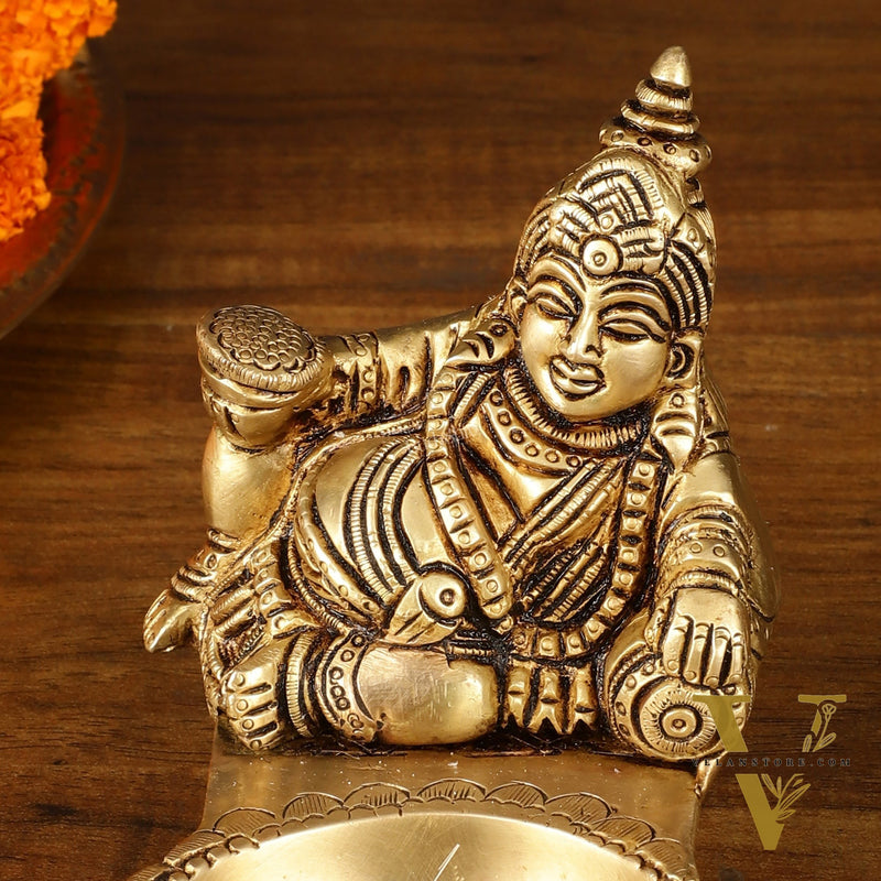 Pure brass superfine kuber Diya oil lamp vilakku 4.5 inch