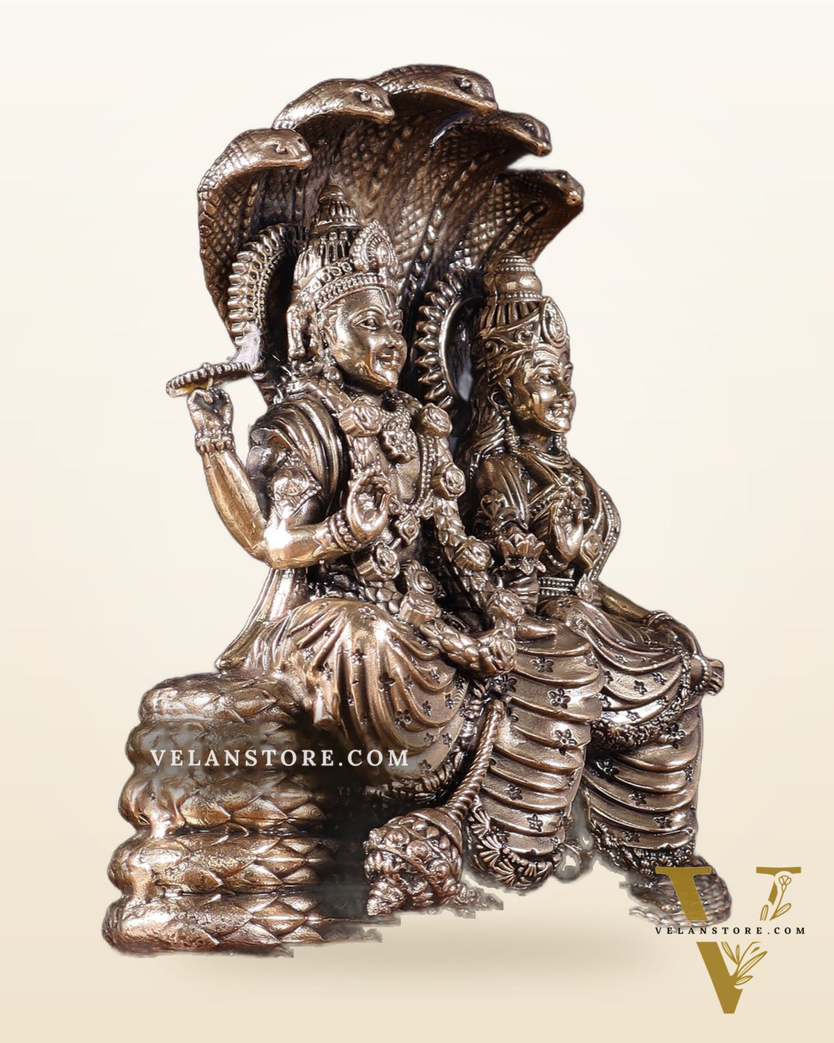 Pure Brass Superfine Lakshmi Narayan on Sheshanaag – on Wooden Base (7 Inch)7