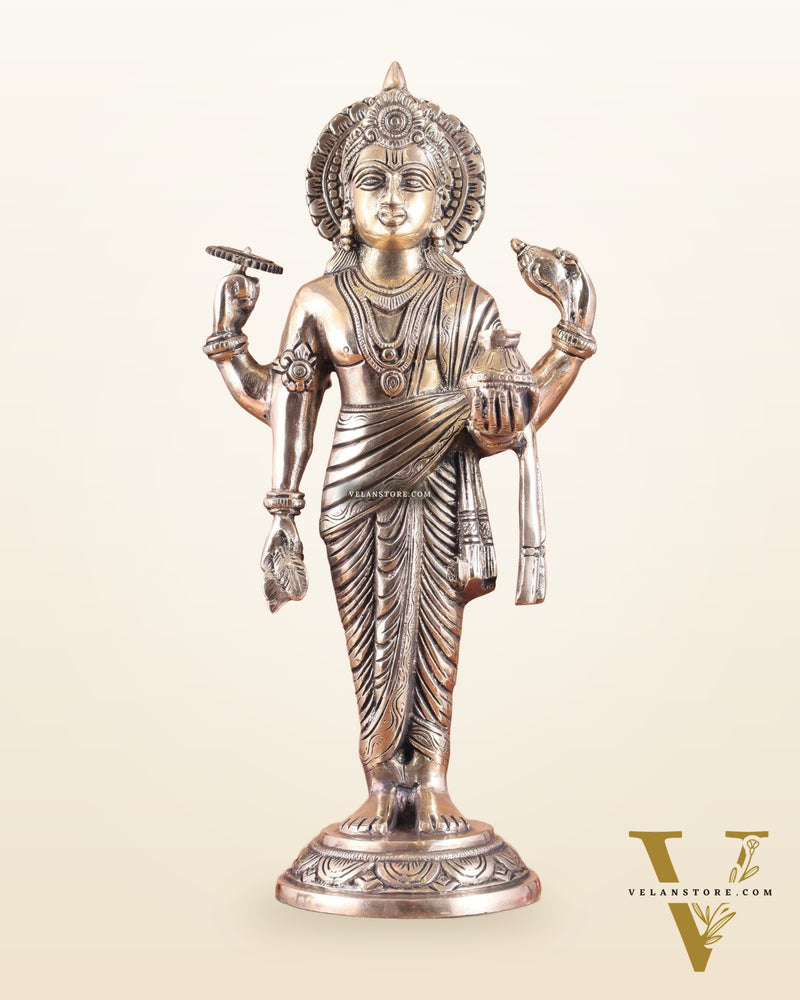 Pure Brass Superfine Lord Dhanvantari Statue with Enhanced Carvings 15 inch matte finish