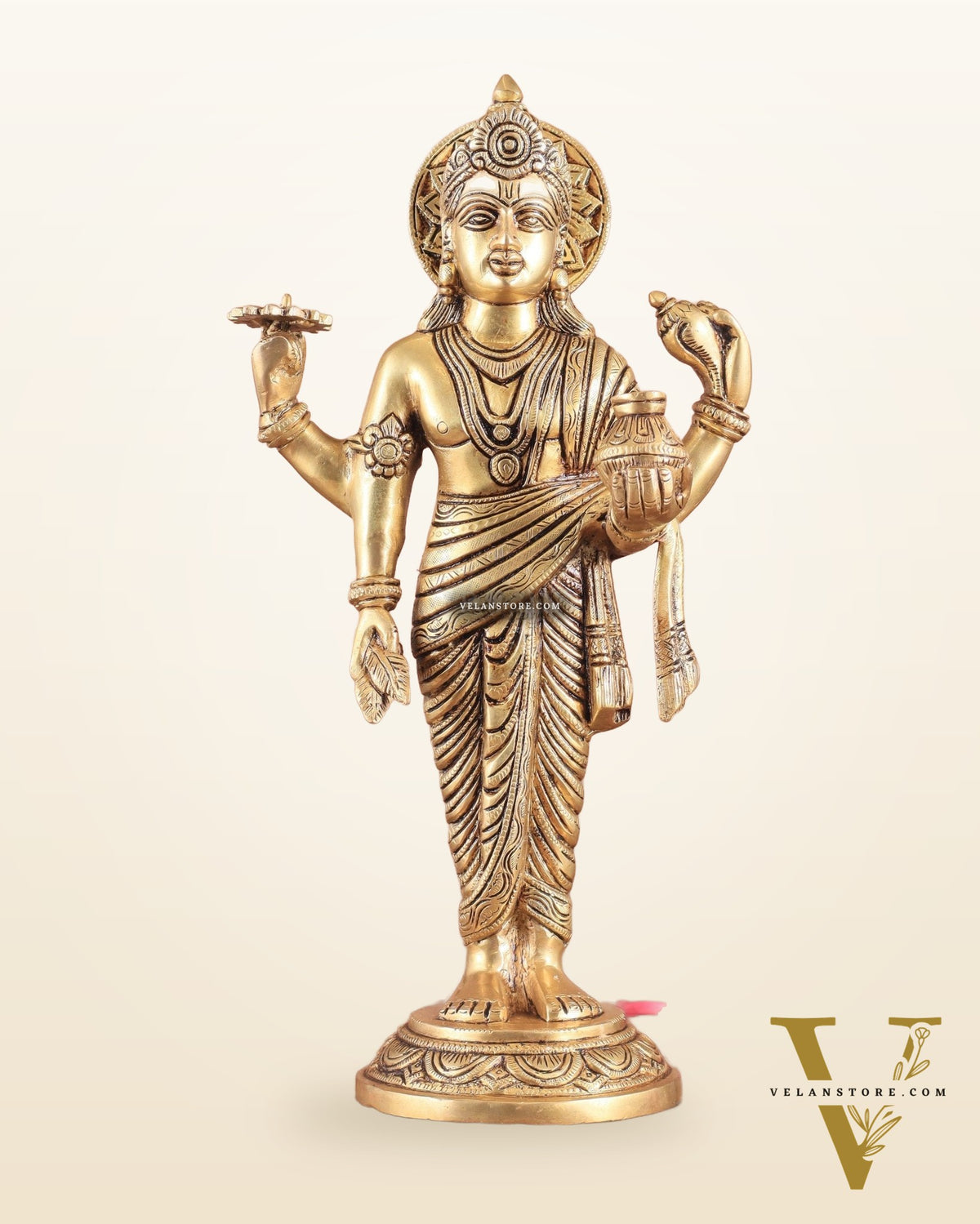 Pure Brass Superfine Lord Dhanvantari Statue with Enhanced Carvings 15 inch