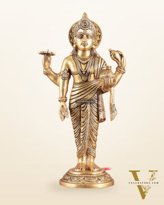 Pure Brass Superfine Lord Dhanvantari Statue with Enhanced Carvings 15 inch