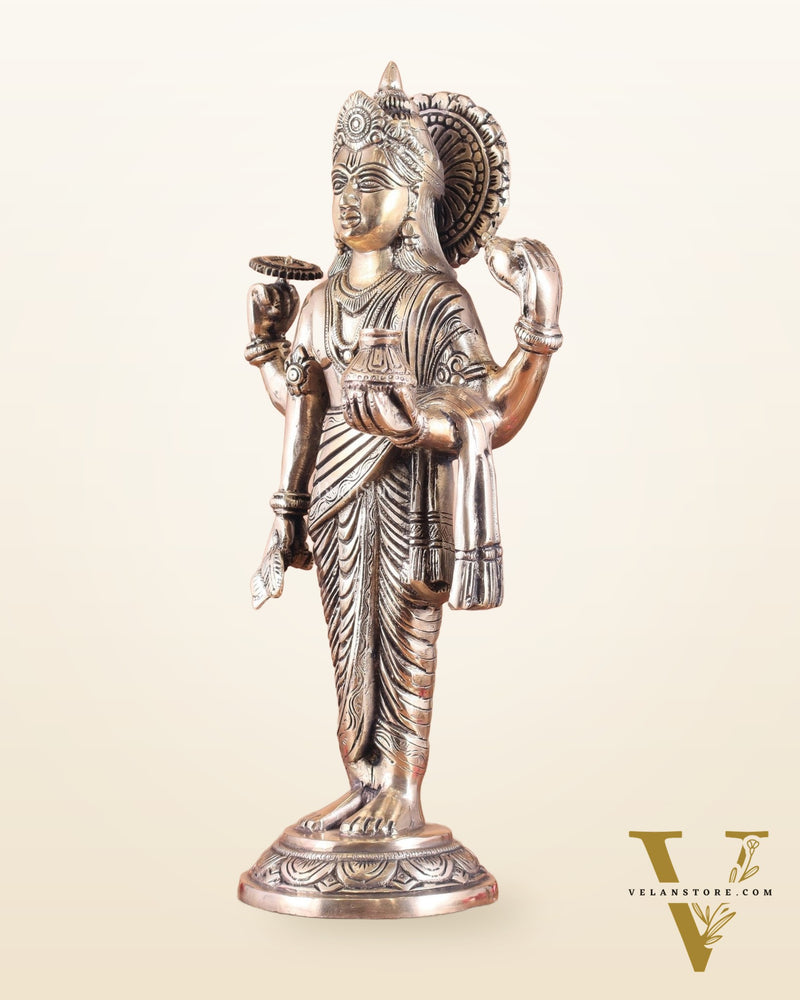 Pure Brass Superfine Lord Dhanvantari Statue with Enhanced Carvings 15 inch matte finish