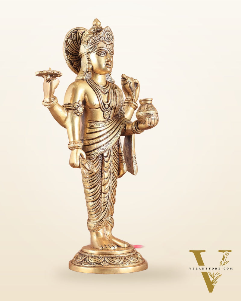 Pure Brass Superfine Lord Dhanvantari Statue with Enhanced Carvings 15 inch