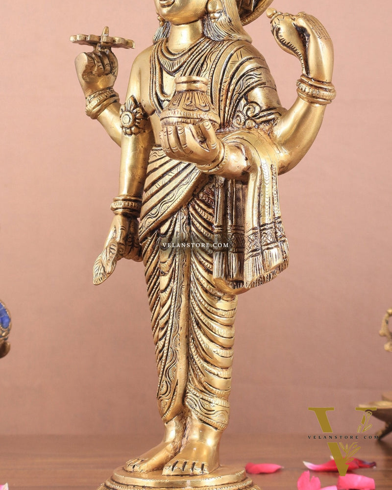 Pure Brass Superfine Lord Dhanvantari Statue with Enhanced Carvings 15 inch