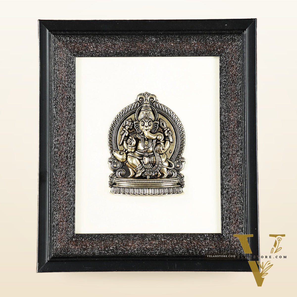 Pure Brass Superfine Lord Ganesha Hanging on Wooden Frame - 9.5 Inch