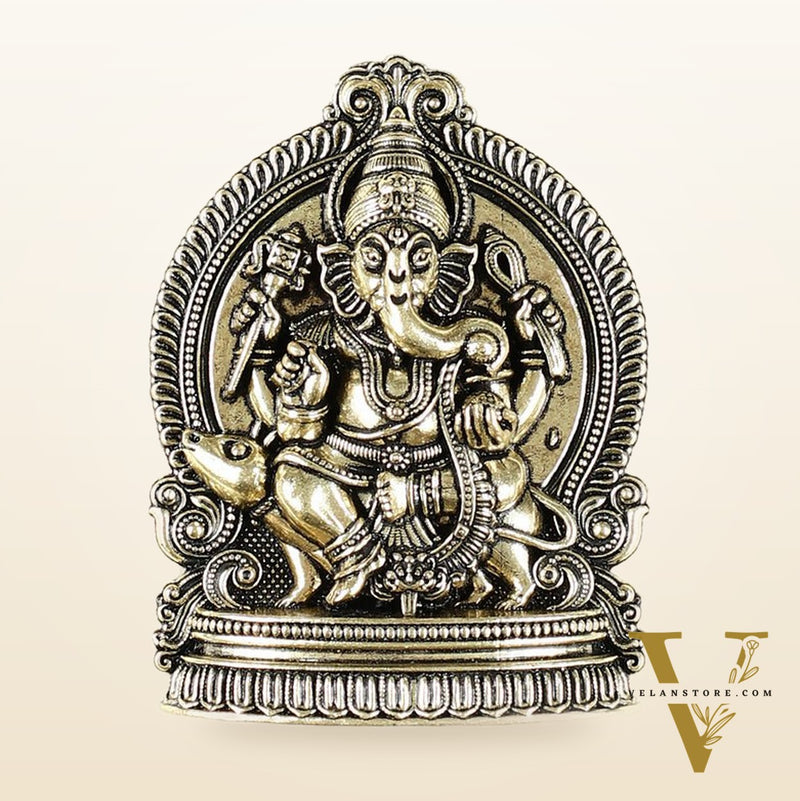 Pure Brass Superfine Lord Ganesha Hanging on Wooden Frame - 9.5 Inch