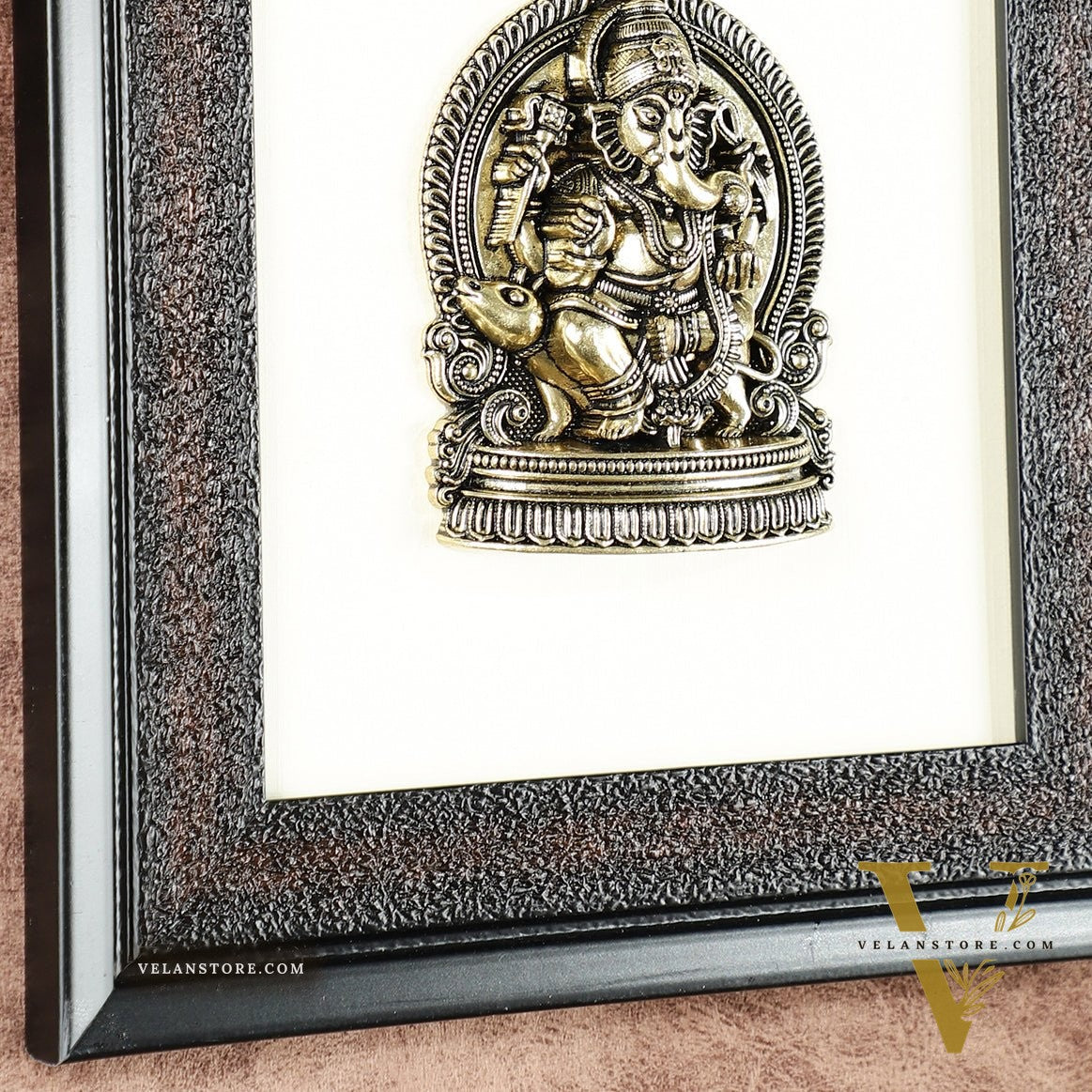 Pure Brass Superfine Lord Ganesha Hanging on Wooden Frame - 9.5 Inch