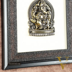 Pure Brass Superfine Lord Ganesha Hanging on Wooden Frame - 9.5 Inch