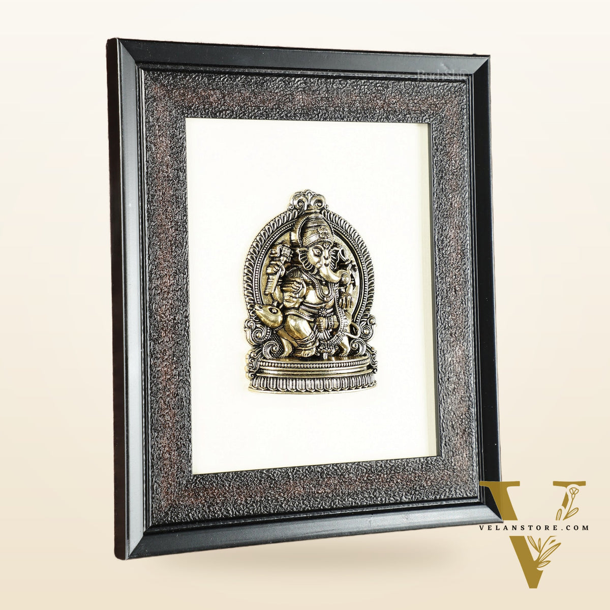 Pure Brass Superfine Lord Ganesha Hanging on Wooden Frame - 9.5 Inch