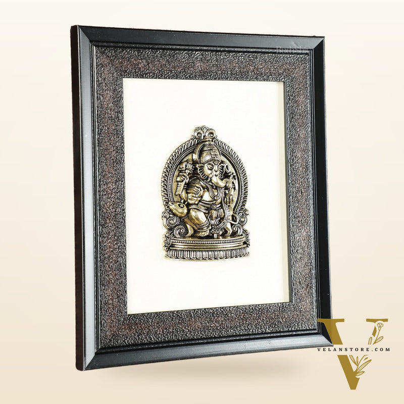 Pure Brass Superfine Lord Ganesha Hanging on Wooden Frame - 9.5 Inch