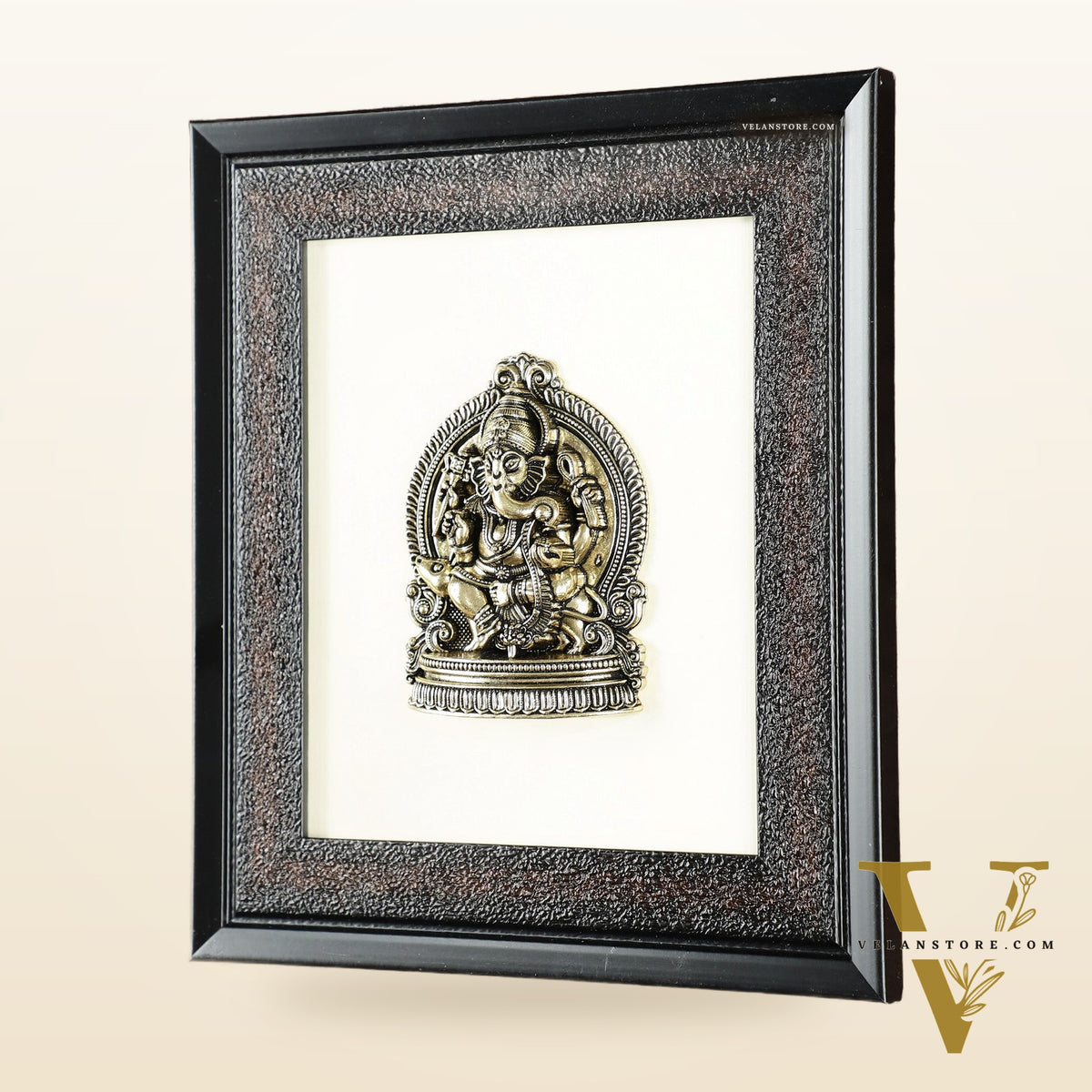 Pure Brass Superfine Lord Ganesha Hanging on Wooden Frame - 9.5 Inch