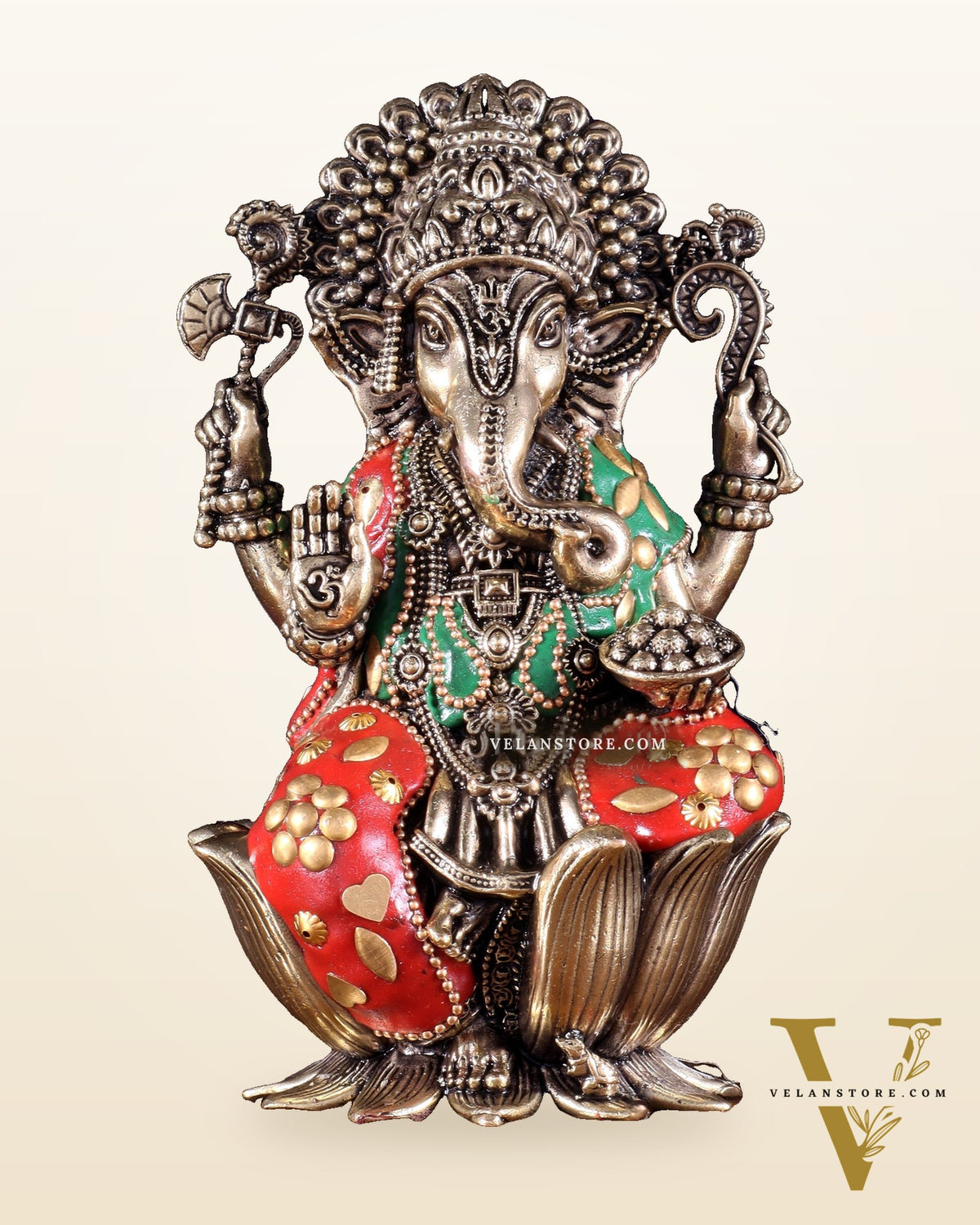 Pure Brass Superfine Lord Ganesha Idol | 6 inch with meenakari