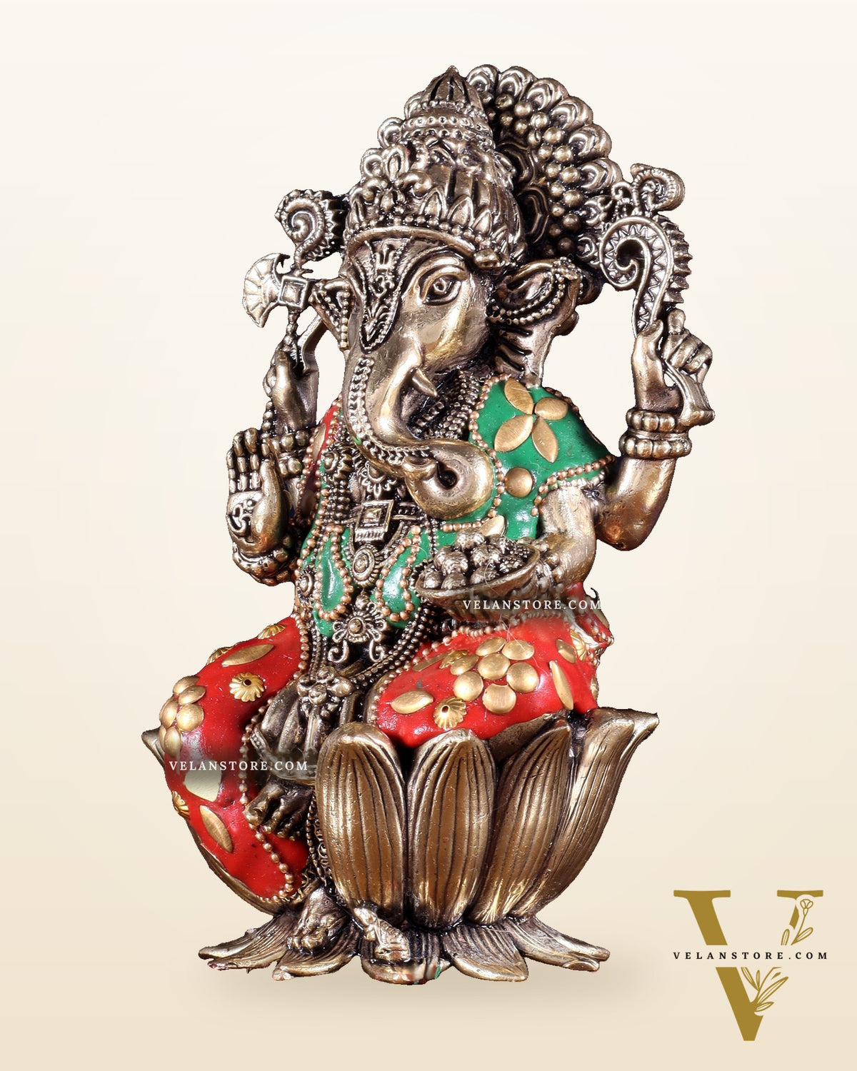 Pure Brass Superfine Lord Ganesha Idol | 6 inch with meenakari
