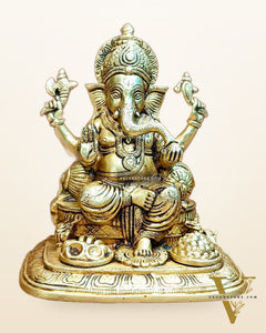 Pure Brass Superfine Lord Ganesha Idol - 9"