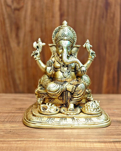 Pure Brass Superfine Lord Ganesha Idol - 9"