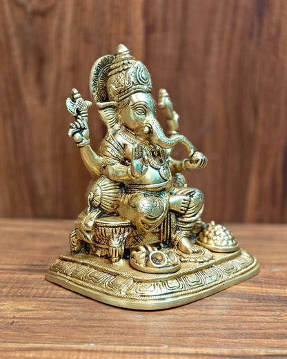Pure Brass Superfine Lord Ganesha Idol - 9"