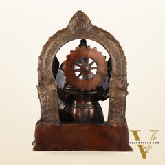Pure Brass Superfine Lord Ganesha Seated on Throne Dual Tone Sculpture - 17"