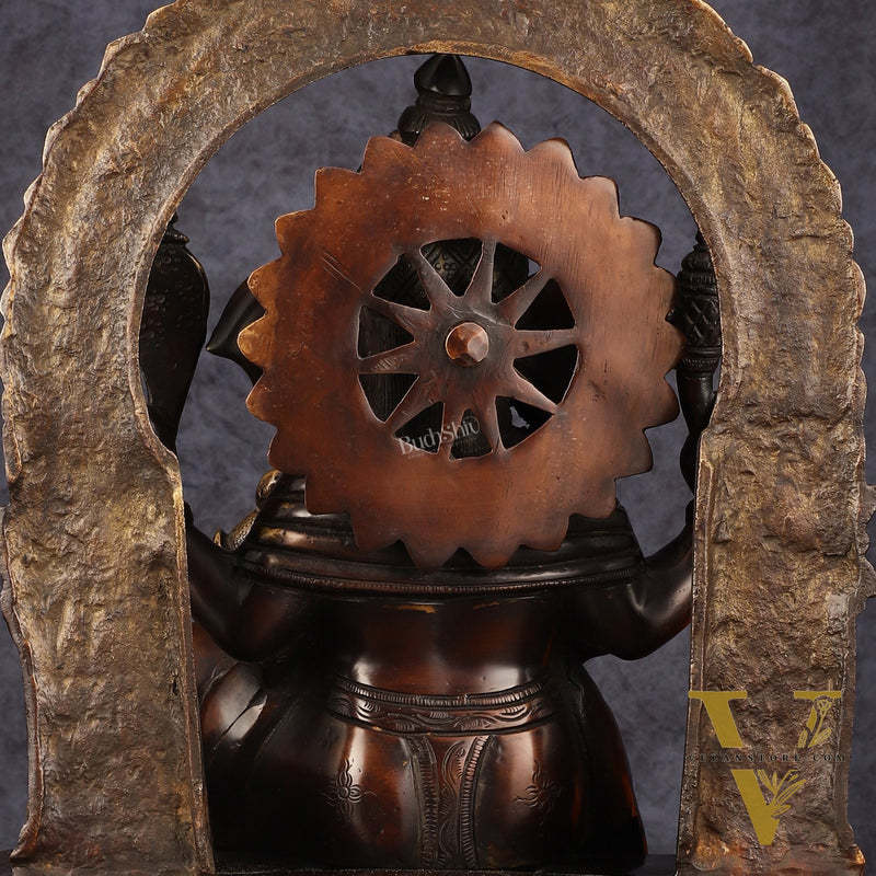 Pure Brass Superfine Lord Ganesha Seated on Throne Dual Tone Sculpture - 17"