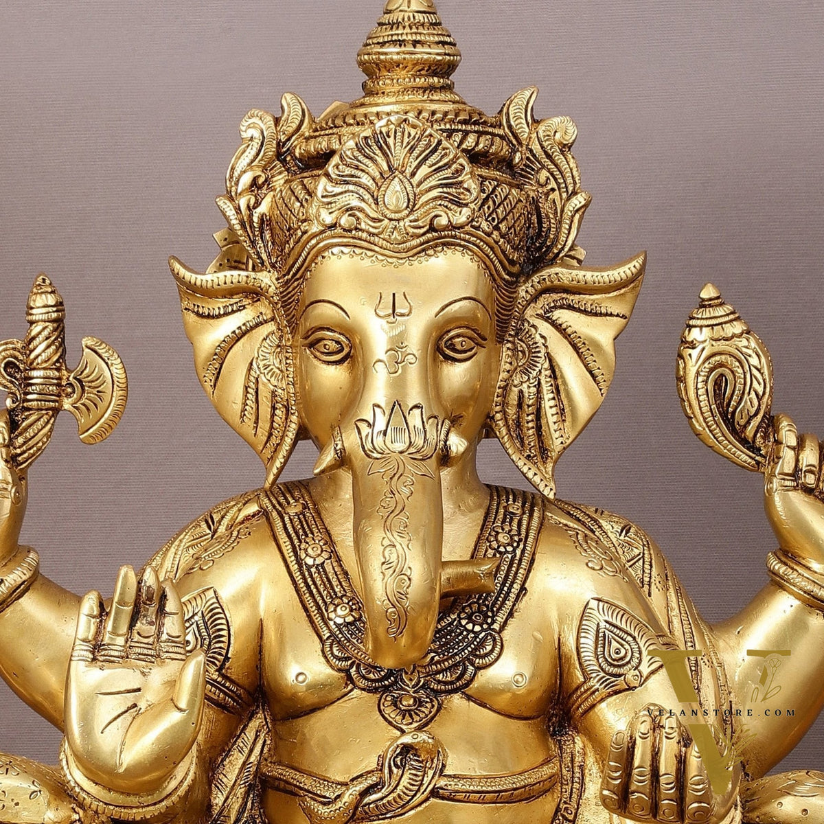 Pure Brass Superfine Lord Ganesha Seated on Throne Statue - 18" Majestic Idol