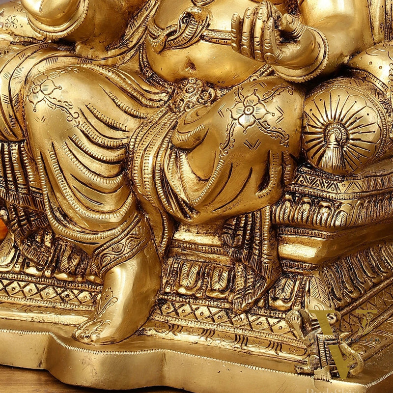 Pure Brass Superfine Lord Ganesha Seated on Throne Statue - 18" Majestic Idol