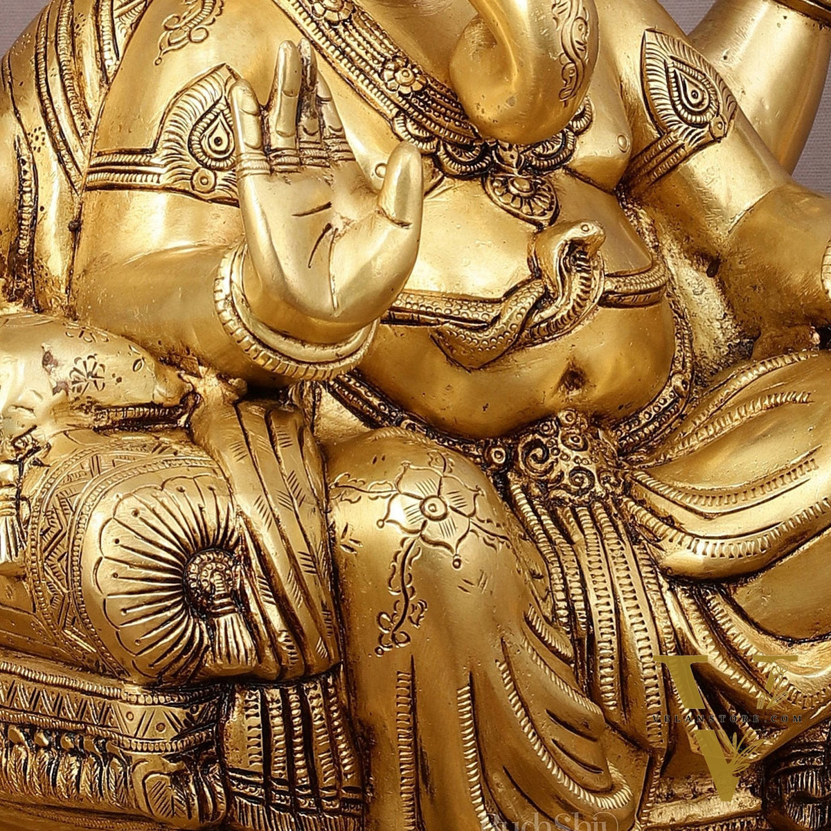 Pure Brass Superfine Lord Ganesha Seated on Throne Statue - 18" Majestic Idol
