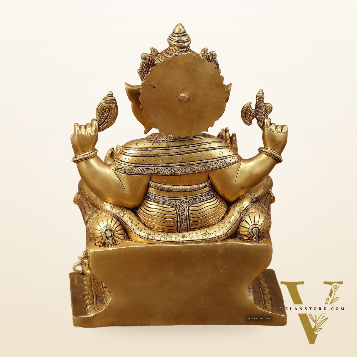 Pure Brass Superfine Lord Ganesha Seated on Throne Statue - 18" Majestic Idol