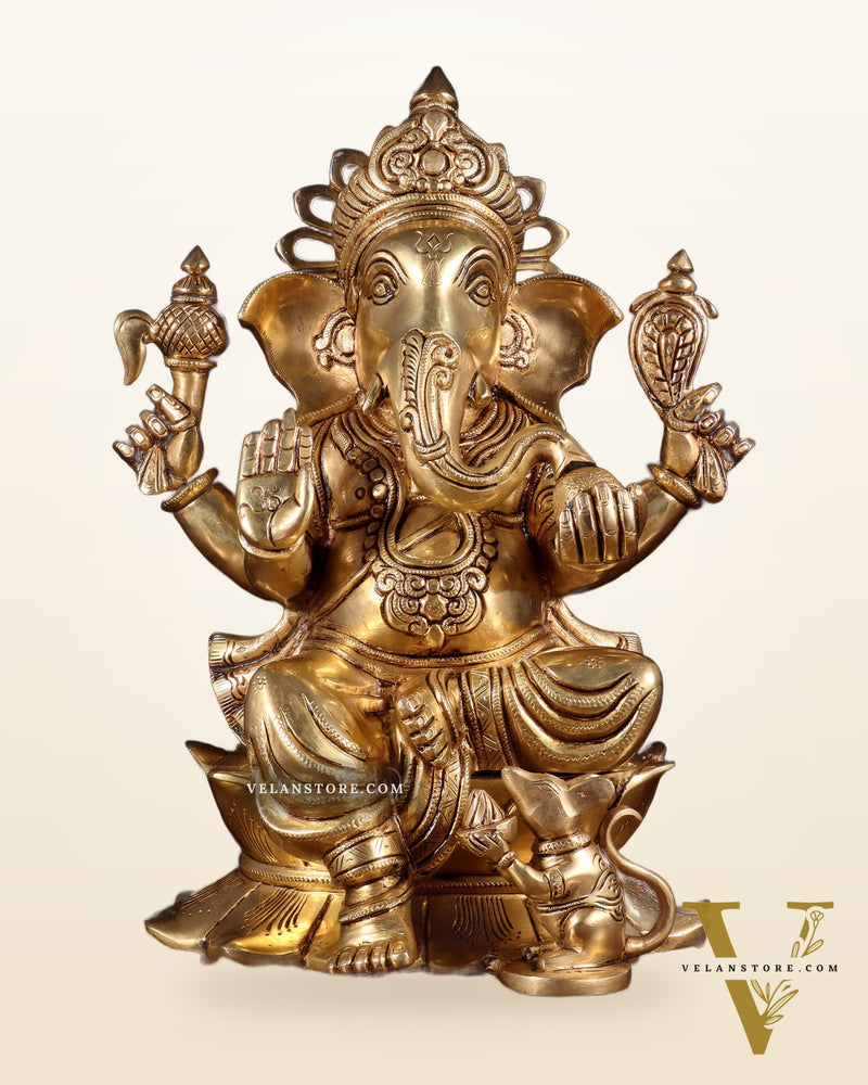 Pure Brass Superfine Lord Ganesha Statue – 14 Inch | Intricately Carved & Majestic Form