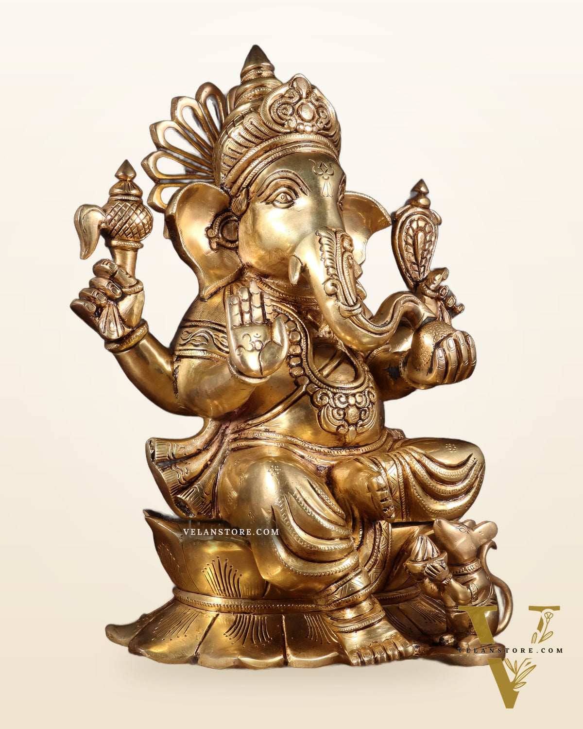 Pure Brass Superfine Lord Ganesha Statue – 14 Inch | Intricately Carved & Majestic Form