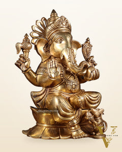 Pure Brass Superfine Lord Ganesha Statue – 14 Inch | Intricately Carved & Majestic Form