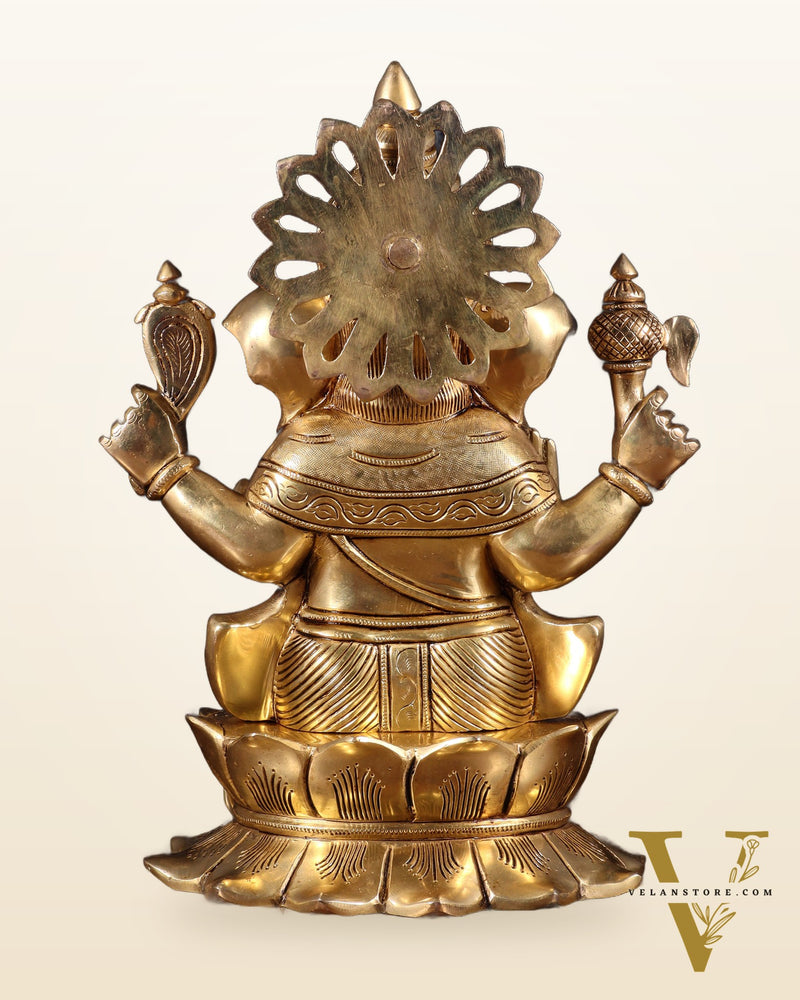 Pure Brass Superfine Lord Ganesha Statue – 14 Inch | Intricately Carved & Majestic Form