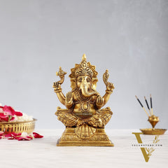 Pure Brass Superfine Lord Ganesha Statue - 6.5 inch
