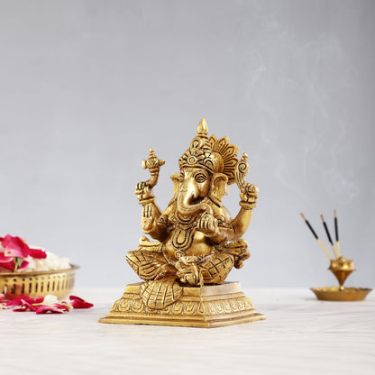 Pure Brass Superfine Lord Ganesha Statue - 6.5 inch